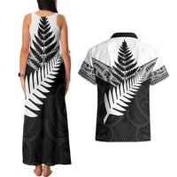 New Zealand Silver Fern Couples Matching Tank Maxi Dress and Hawaiian Shirt Maori Koru Mixed Taniko Pattern