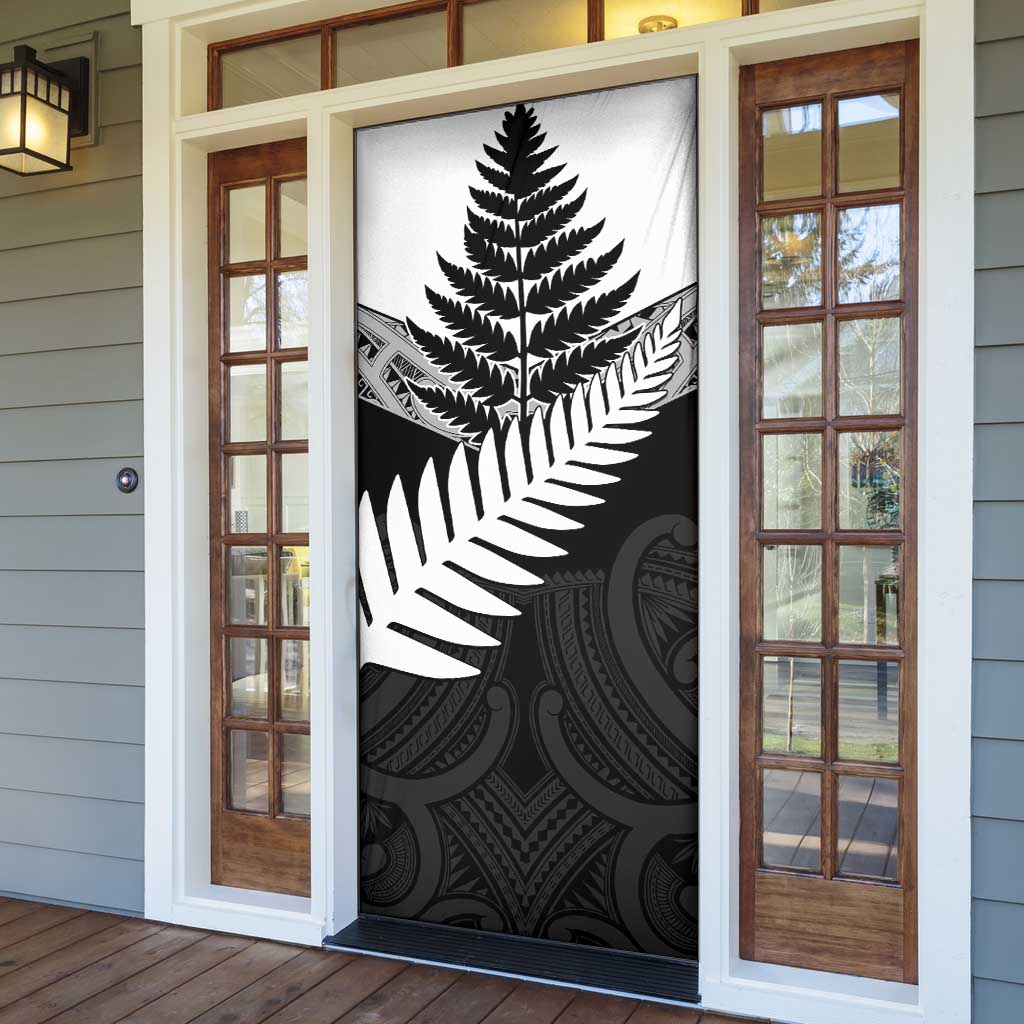 New Zealand Silver Fern Door Cover Maori Koru Mixed Taniko Pattern - Polynesian Pride