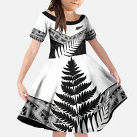 New Zealand Silver Fern Family Matching Long Sleeve Bodycon Dress and Hawaiian Shirt Maori Koru Mixed Taniko Pattern