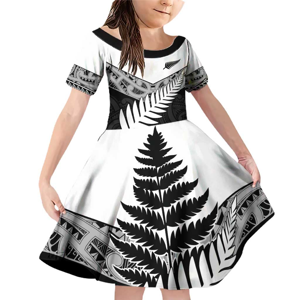 New Zealand Silver Fern Family Matching Off Shoulder Short Dress and Hawaiian Shirt Maori Koru Mixed Taniko Pattern