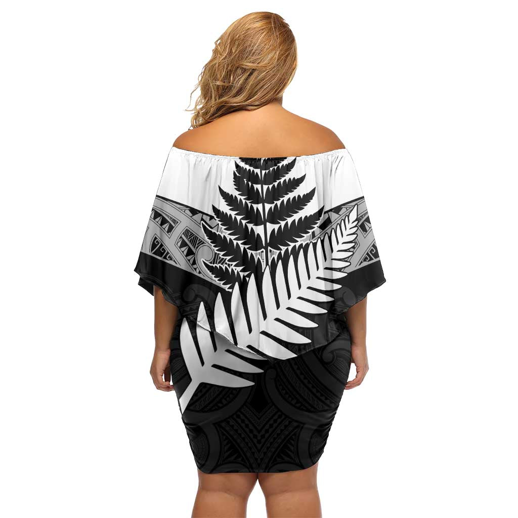 New Zealand Silver Fern Family Matching Off Shoulder Short Dress and Hawaiian Shirt Maori Koru Mixed Taniko Pattern