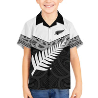 New Zealand Silver Fern Family Matching Off Shoulder Short Dress and Hawaiian Shirt Maori Koru Mixed Taniko Pattern