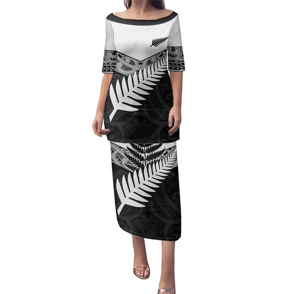 New Zealand Silver Fern Family Matching Puletasi and Hawaiian Shirt Maori Koru Mixed Taniko Pattern