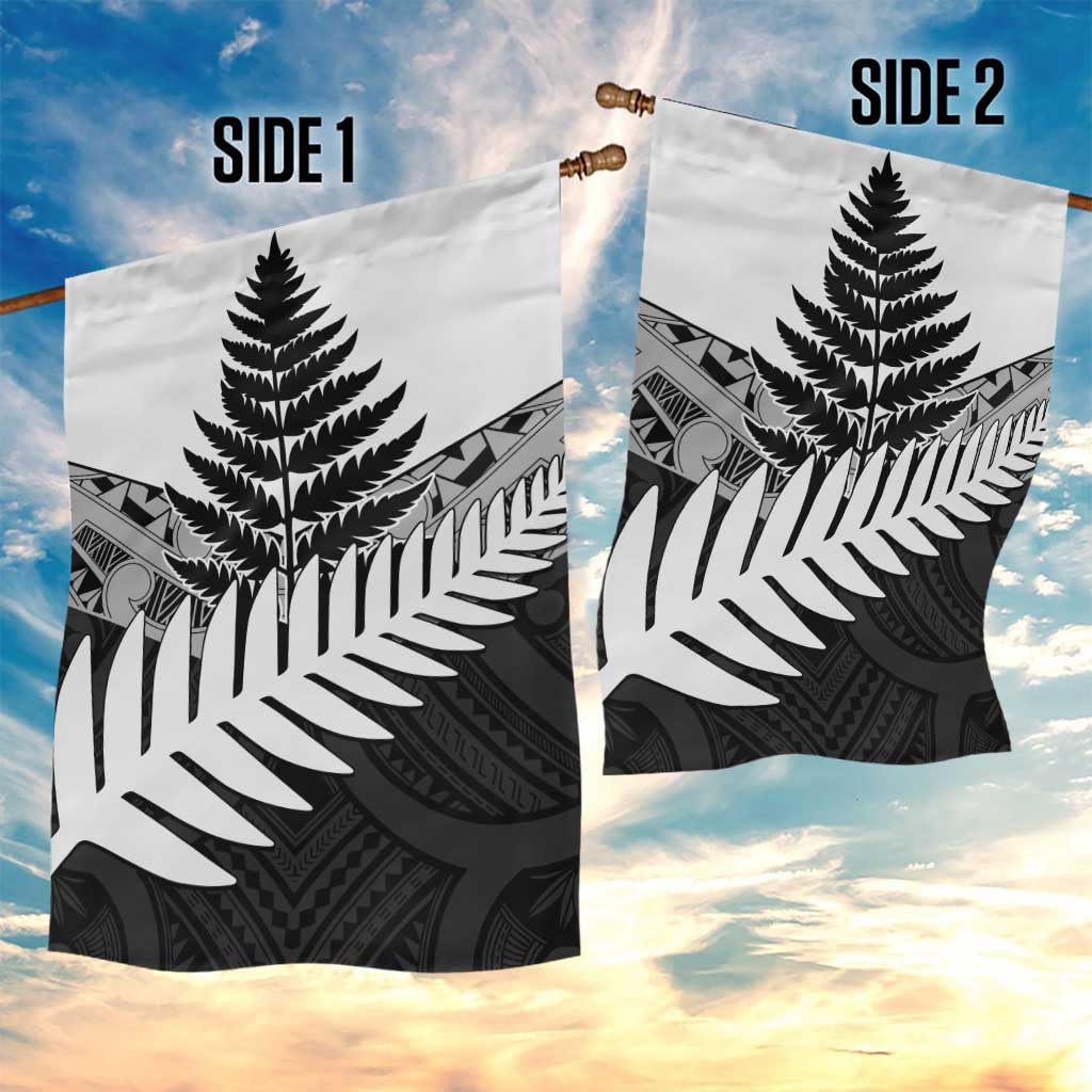 New Zealand Silver Fern Garden Flag Maori Koru Mixed Taniko Pattern