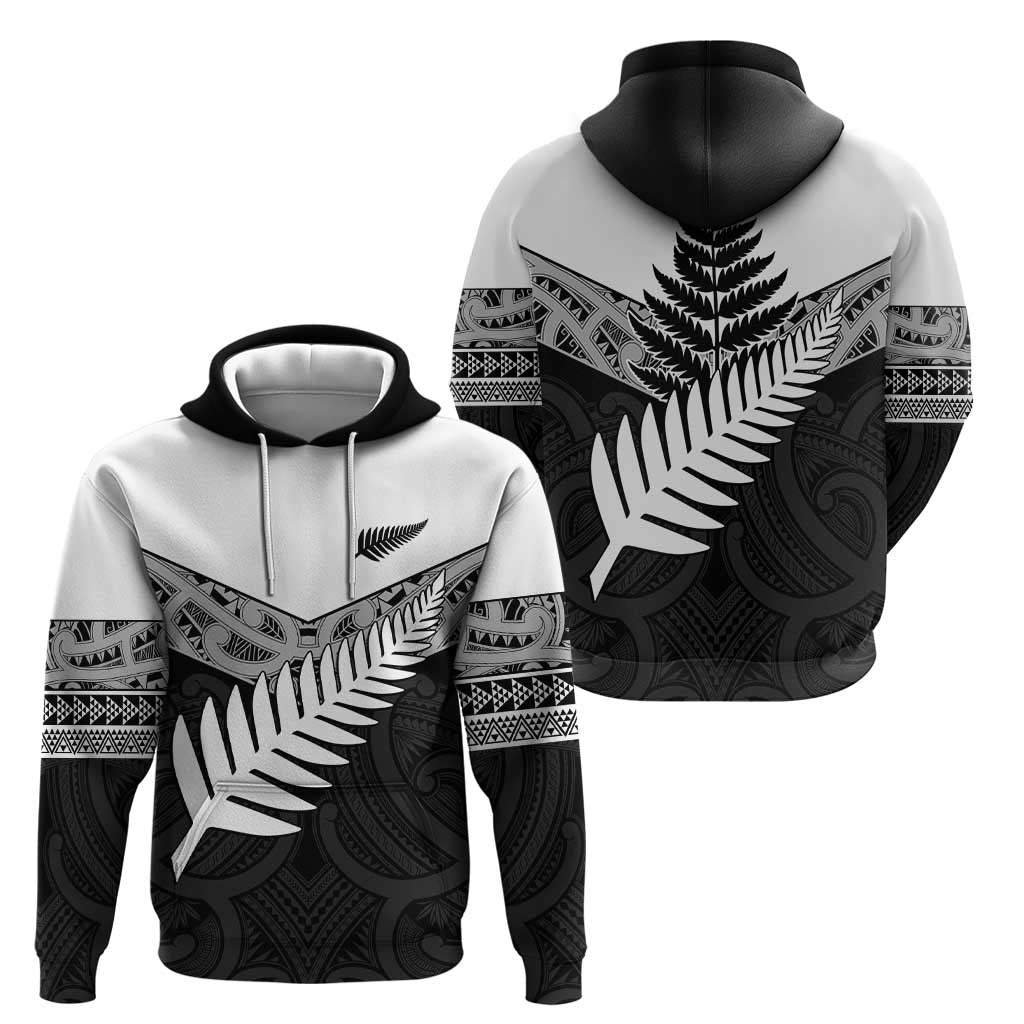 New Zealand Silver Fern Hoodie Maori Koru Mixed Taniko Pattern