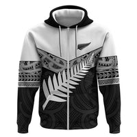 New Zealand Silver Fern Hoodie Maori Koru Mixed Taniko Pattern