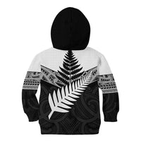 New Zealand Silver Fern Kid Hoodie Maori Koru Mixed Taniko Pattern