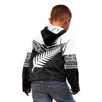 New Zealand Silver Fern Kid Hoodie Maori Koru Mixed Taniko Pattern