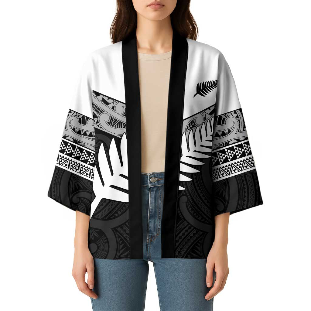 New Zealand Silver Fern Kimono Maori Koru Mixed Taniko Pattern - Polynesian Pride