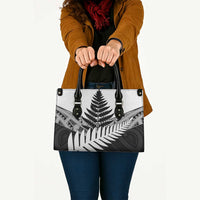 New Zealand Silver Fern Leather Bag Maori Koru Mixed Taniko Pattern - Polynesian Pride
