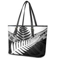 New Zealand Silver Fern Leather Tote Bag Maori Koru Mixed Taniko Pattern