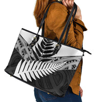 New Zealand Silver Fern Leather Tote Bag Maori Koru Mixed Taniko Pattern
