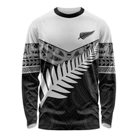 New Zealand Silver Fern Long Sleeve Shirt Maori Koru Mixed Taniko Pattern LT9 Unisex White - Polynesian Pride