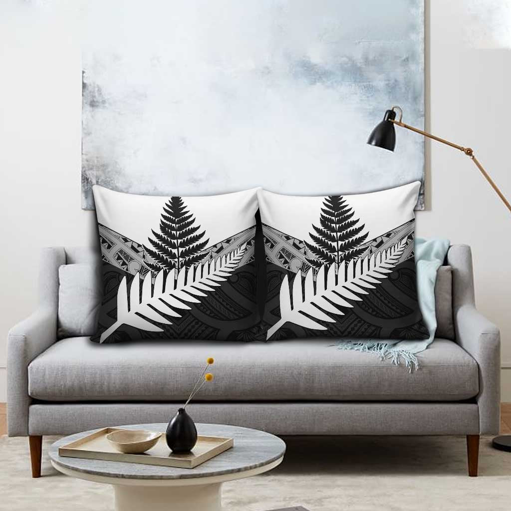 New Zealand Silver Fern Pillow Cover Maori Koru Mixed Taniko Pattern - Polynesian Pride