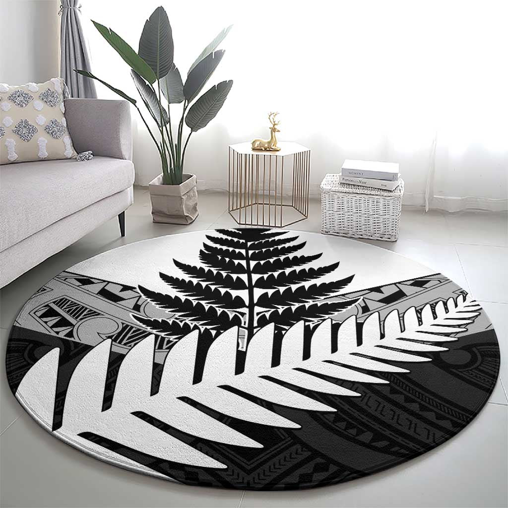 New Zealand Silver Fern Round Carpet Maori Koru Mixed Taniko Pattern