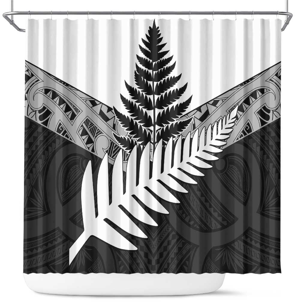 New Zealand Silver Fern Shower Curtain Maori Koru Mixed Taniko Pattern