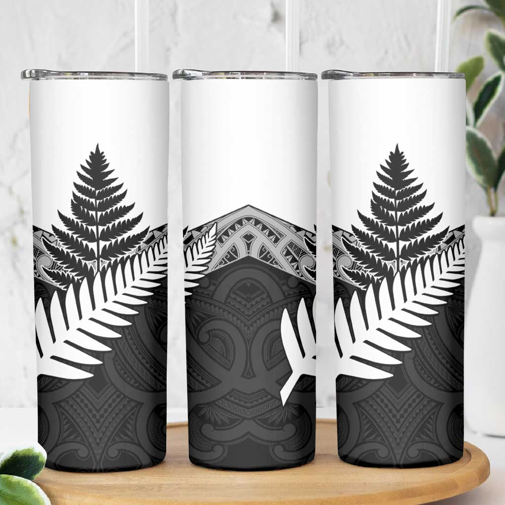 New Zealand Silver Fern Skinny Tumbler Maori Koru Mixed Taniko Pattern
