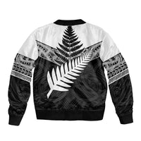 New Zealand Silver Fern Sleeve Zip Bomber Jacket Maori Koru Mixed Taniko Pattern