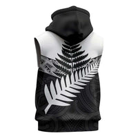 New Zealand Silver Fern Sleeveless Hoodie Maori Koru Mixed Taniko Pattern - Polynesian Pride