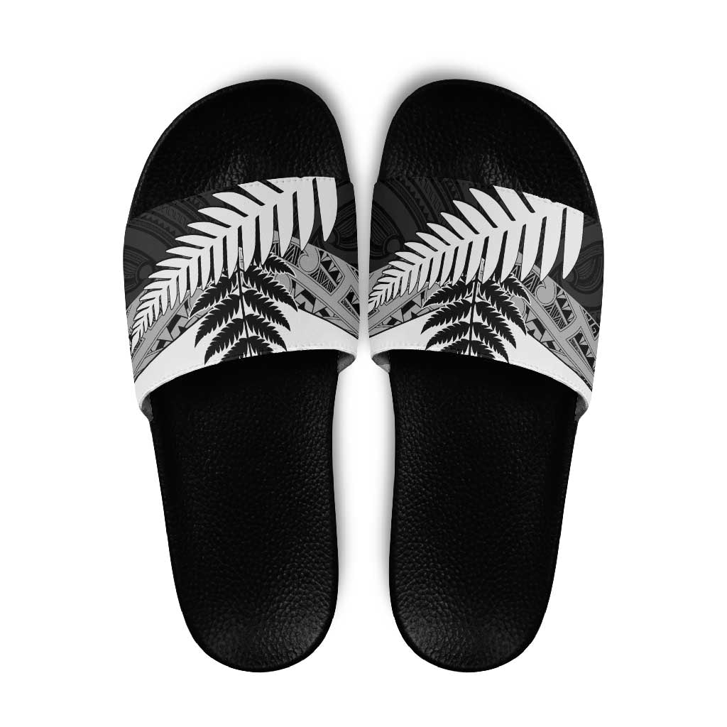 New Zealand Silver Fern Slide Sandals Maori Koru Mixed Taniko Pattern - Polynesian Pride
