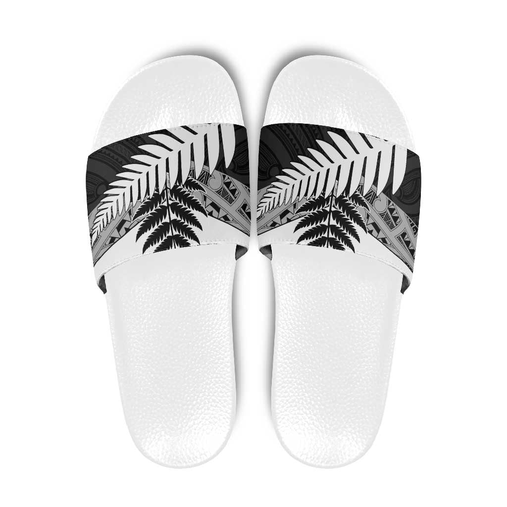 New Zealand Silver Fern Slide Sandals Maori Koru Mixed Taniko Pattern - Polynesian Pride