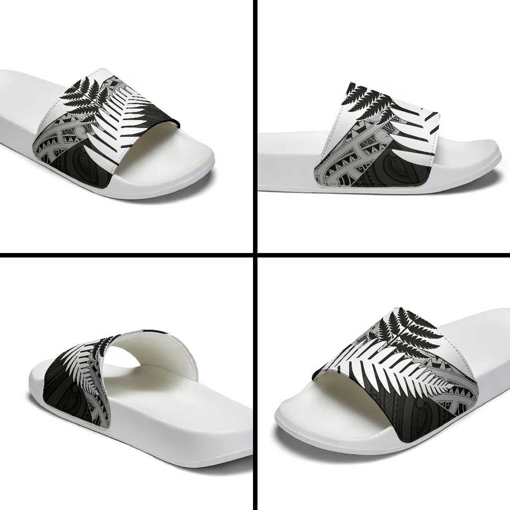 New Zealand Silver Fern Slide Sandals Maori Koru Mixed Taniko Pattern - Polynesian Pride