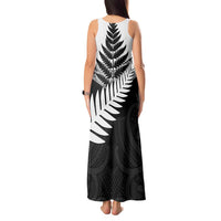 New Zealand Silver Fern Tank Maxi Dress Maori Koru Mixed Taniko Pattern