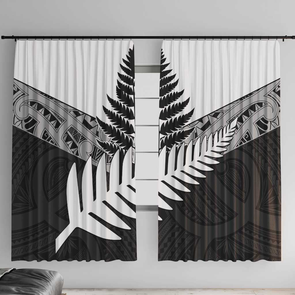 New Zealand Silver Fern Window Curtain Maori Koru Mixed Taniko Pattern