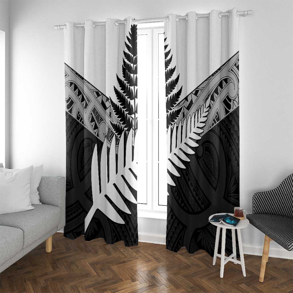 New Zealand Silver Fern Window Curtain Maori Koru Mixed Taniko Pattern