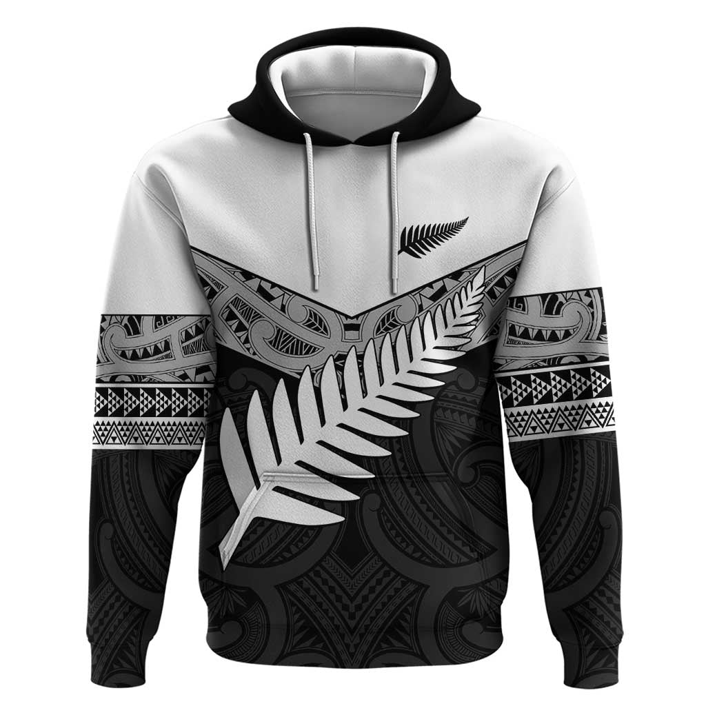 New Zealand Silver Fern Zip Hoodie Maori Koru Mixed Taniko Pattern