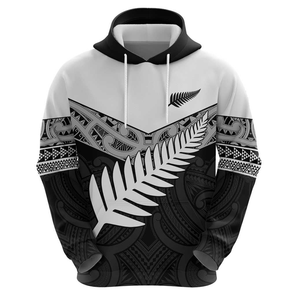 New Zealand Silver Fern Zip Hoodie Maori Koru Mixed Taniko Pattern