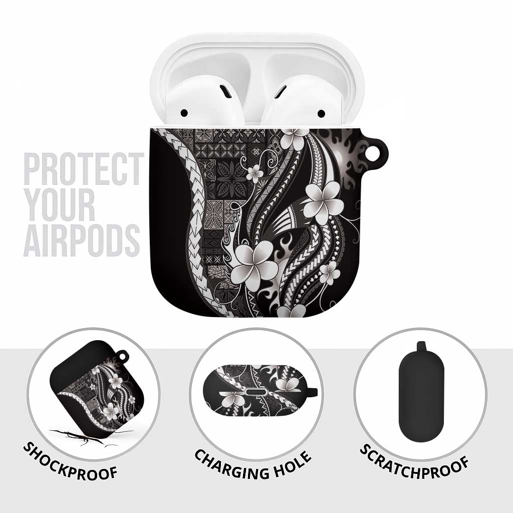 Samoa Siapo Tribal Pattern AirPods Case Black Polynesian Plumeria Tapa Motif