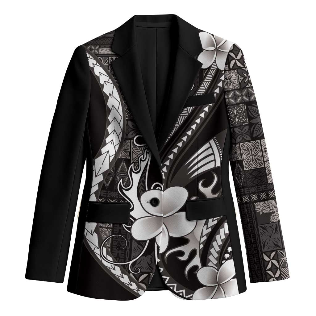 Samoa Siapo Tribal Pattern Blazer Black Polynesian Plumeria Tapa Motif