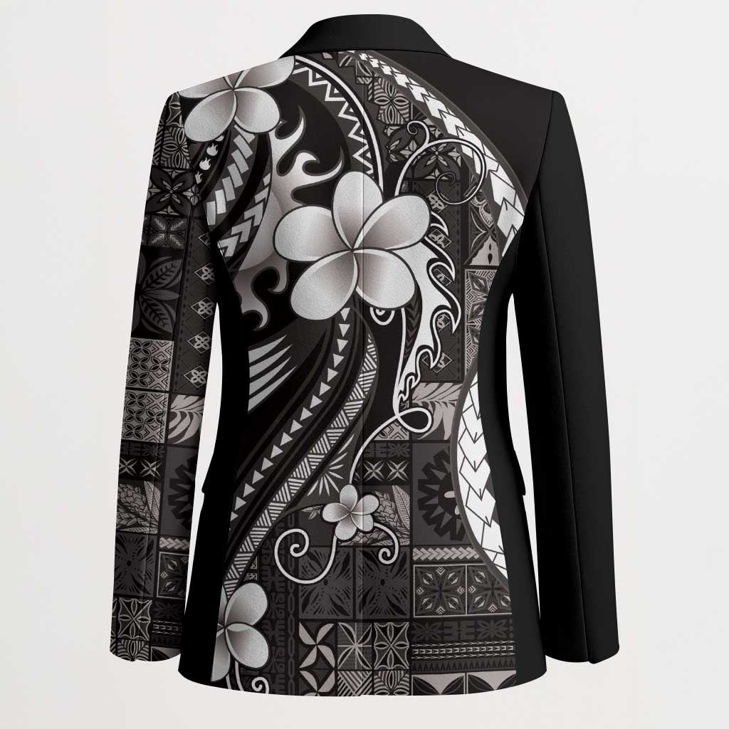 Samoa Siapo Tribal Pattern Blazer Black Polynesian Plumeria Tapa Motif