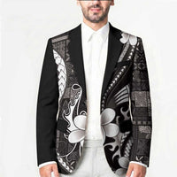 Samoa Siapo Tribal Pattern Blazer Black Polynesian Plumeria Tapa Motif