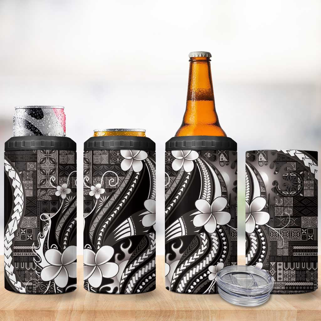 Samoa Siapo Tribal Pattern 4 in 1 Can Cooler Tumbler Black Polynesian Plumeria Tapa Motif LT9 - Polynesian Pride