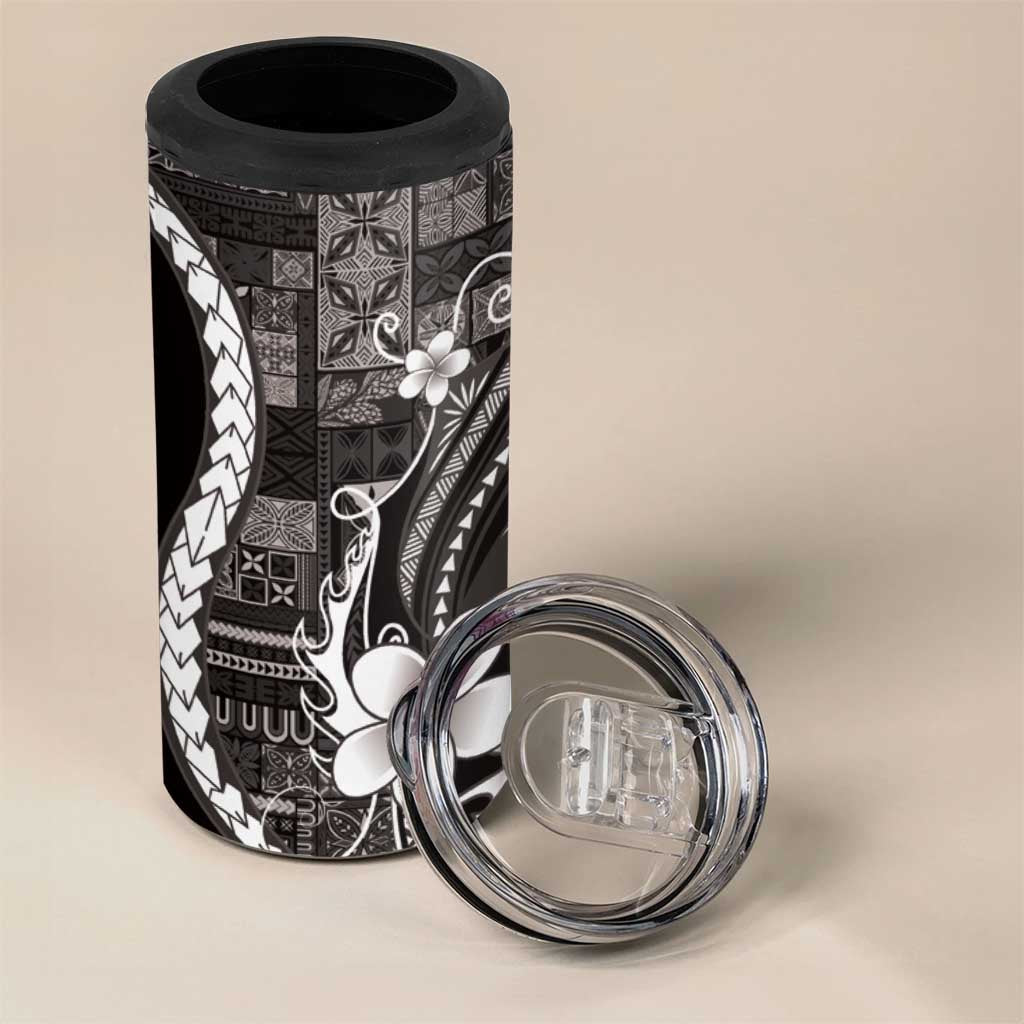 Samoa Siapo Tribal Pattern 4 in 1 Can Cooler Tumbler Black Polynesian Plumeria Tapa Motif LT9 - Polynesian Pride