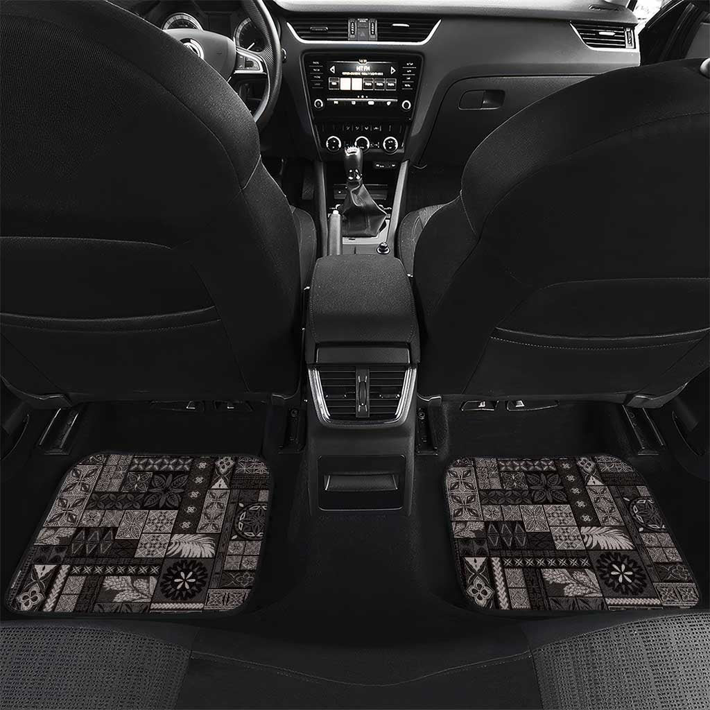 Samoa Siapo Tribal Pattern Car Mats Black Polynesian Plumeria Tapa Motif