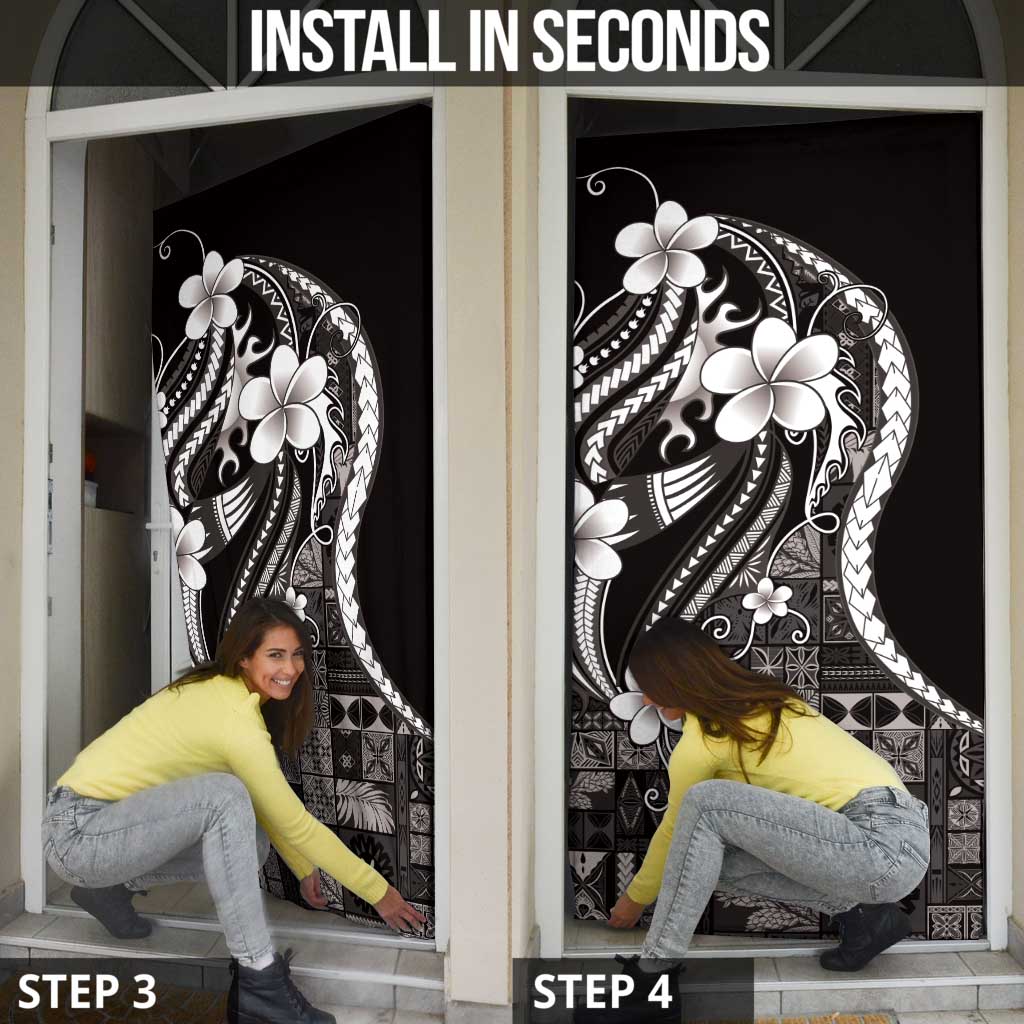 Samoa Siapo Tribal Pattern Door Cover Black Polynesian Plumeria Tapa Motif LT9 - Polynesian Pride