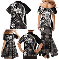 Samoa Siapo Tribal Pattern Family Matching Mermaid Dress and Hawaiian Shirt Black Polynesian Plumeria Tapa Motif