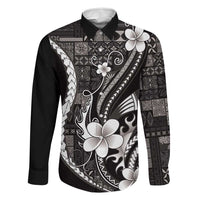 Samoa Siapo Tribal Pattern Family Matching Puletasi and Hawaiian Shirt Black Polynesian Plumeria Tapa Motif