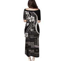 Samoa Siapo Tribal Pattern Family Matching Puletasi and Hawaiian Shirt Black Polynesian Plumeria Tapa Motif