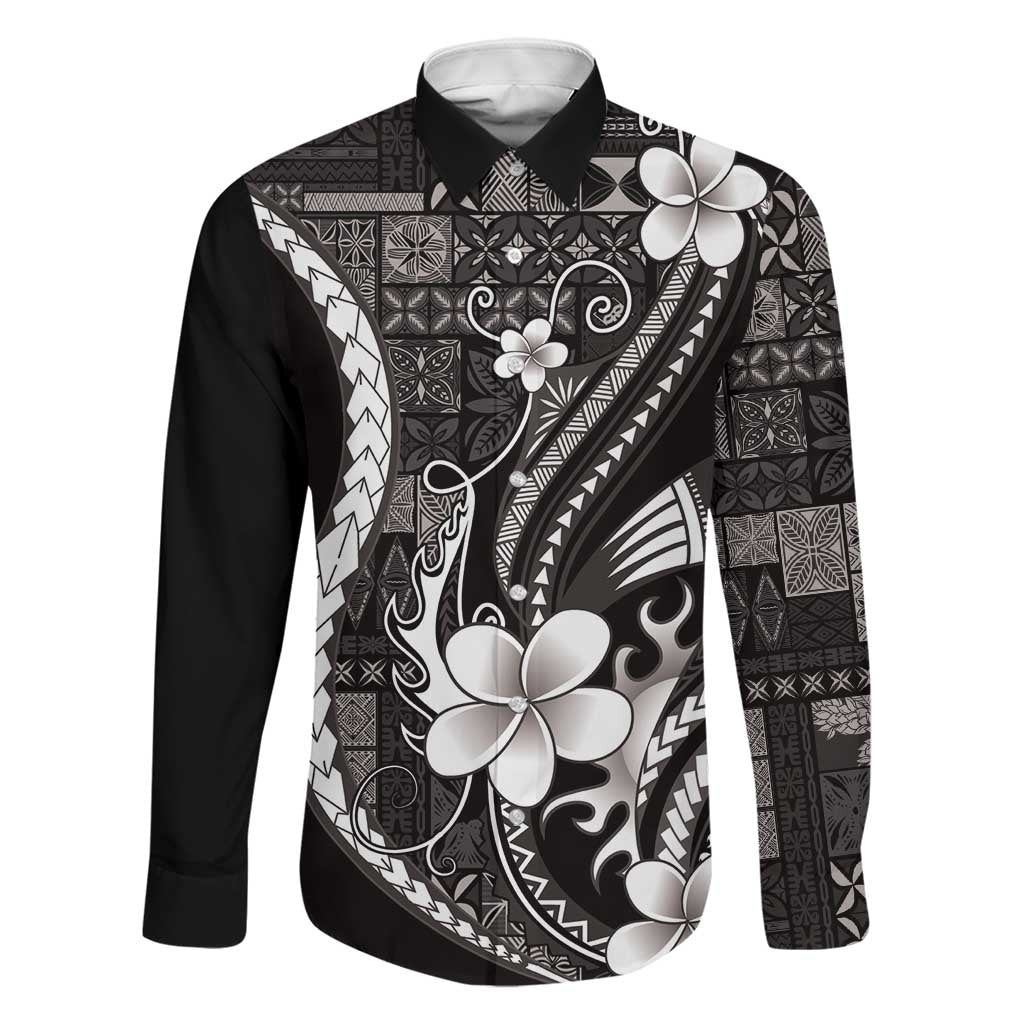 Samoa Siapo Tribal Pattern Family Matching Short Sleeve Bodycon Dress and Hawaiian Shirt Black Polynesian Plumeria Tapa Motif