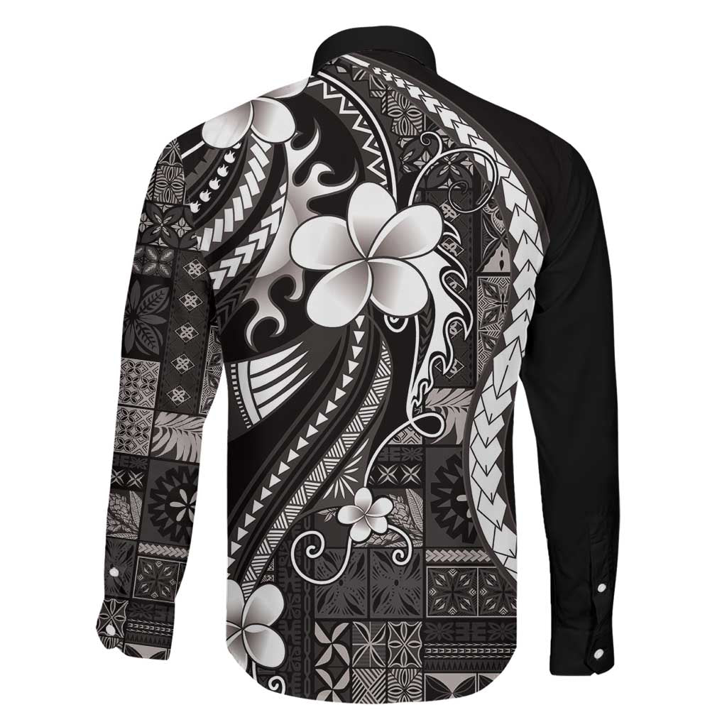 Samoa Siapo Tribal Pattern Family Matching Summer Maxi Dress and Hawaiian Shirt Black Polynesian Plumeria Tapa Motif
