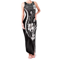 Samoa Siapo Tribal Pattern Family Matching Tank Maxi Dress and Hawaiian Shirt Black Polynesian Plumeria Tapa Motif