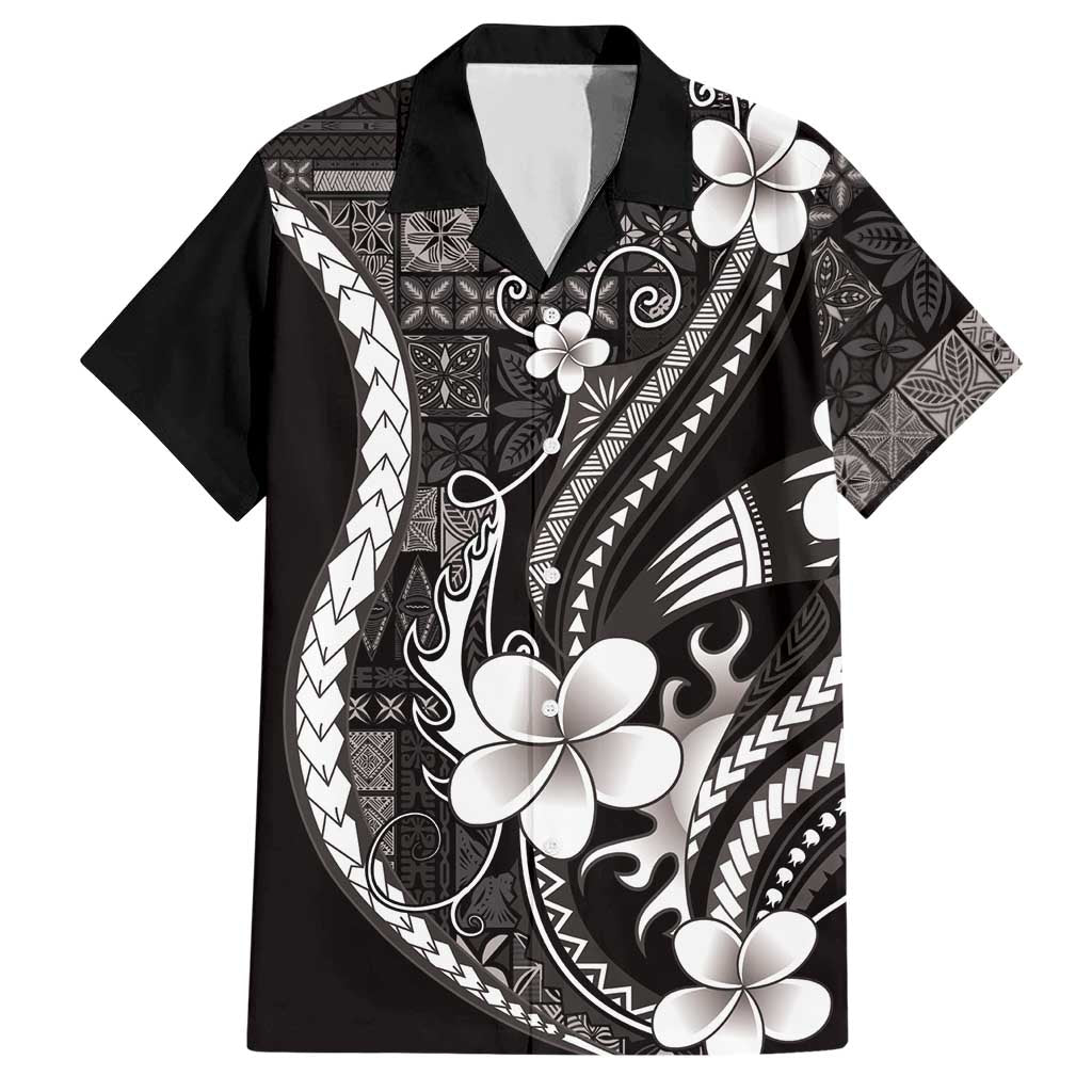 Samoa Siapo Tribal Pattern Hawaiian Shirt Black Polynesian Plumeria Tapa Motif LT9 Black - Polynesian Pride
