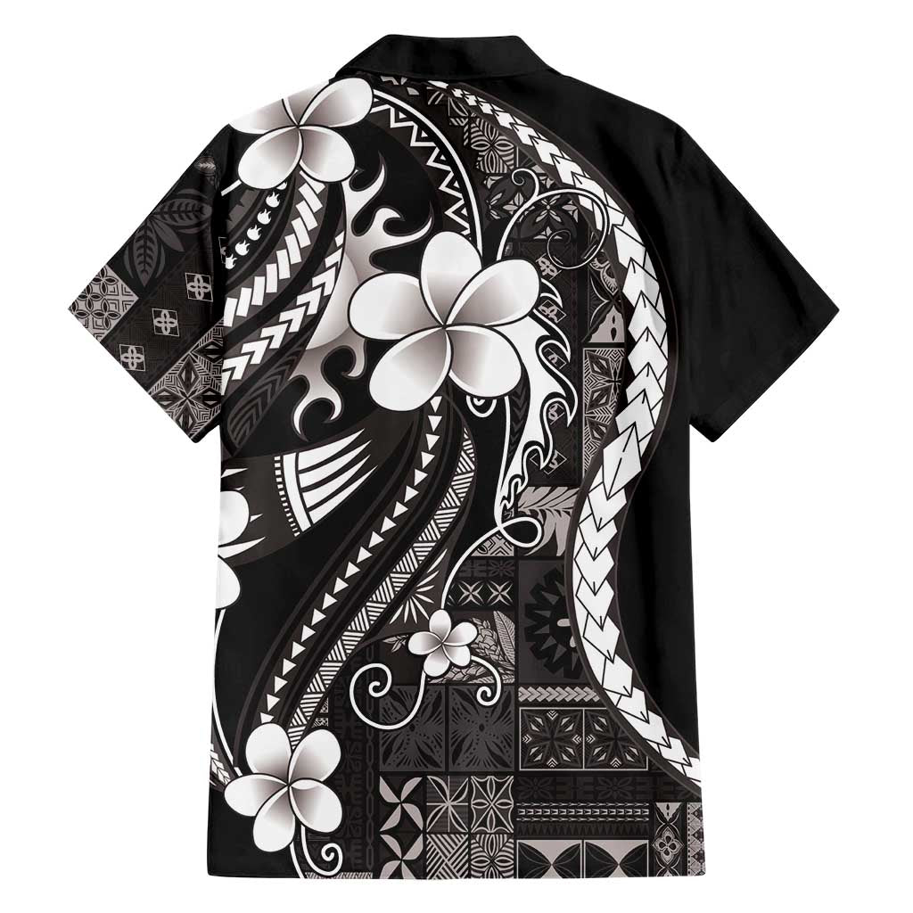 Samoa Siapo Tribal Pattern Hawaiian Shirt Black Polynesian Plumeria Tapa Motif LT9 - Polynesian Pride
