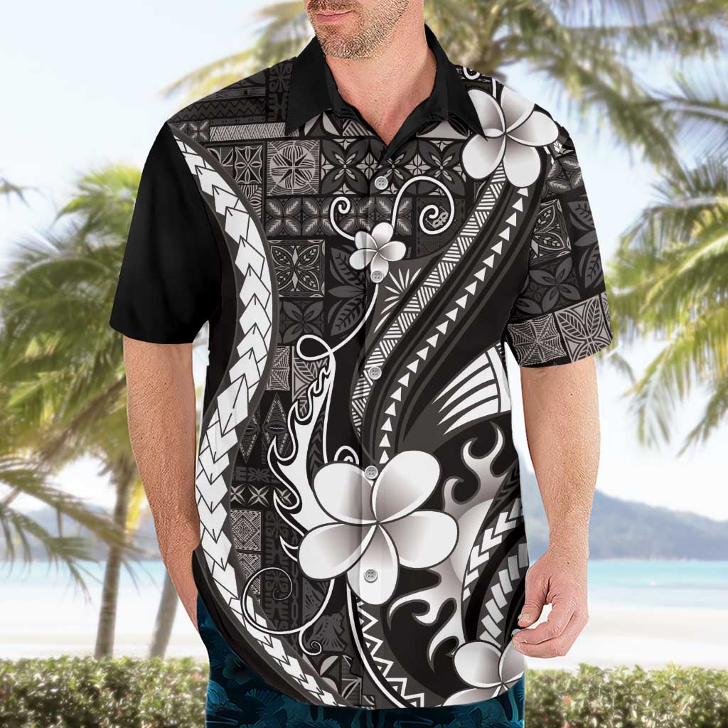 Samoa Siapo Tribal Pattern Hawaiian Shirt Black Polynesian Plumeria Tapa Motif LT9 - Polynesian Pride