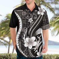 Samoa Siapo Tribal Pattern Hawaiian Shirt Black Polynesian Plumeria Tapa Motif LT9 - Polynesian Pride