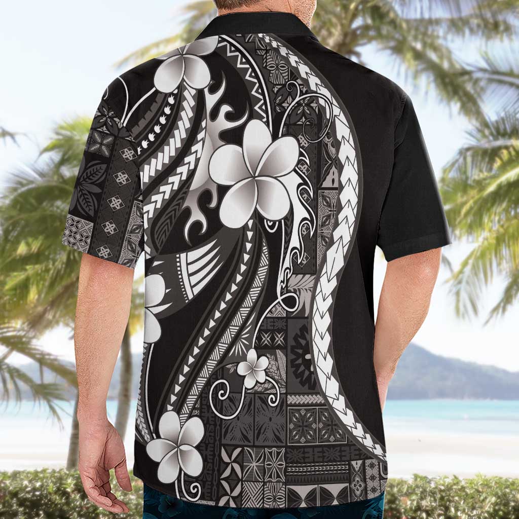 Samoa Siapo Tribal Pattern Hawaiian Shirt Black Polynesian Plumeria Tapa Motif LT9 - Polynesian Pride